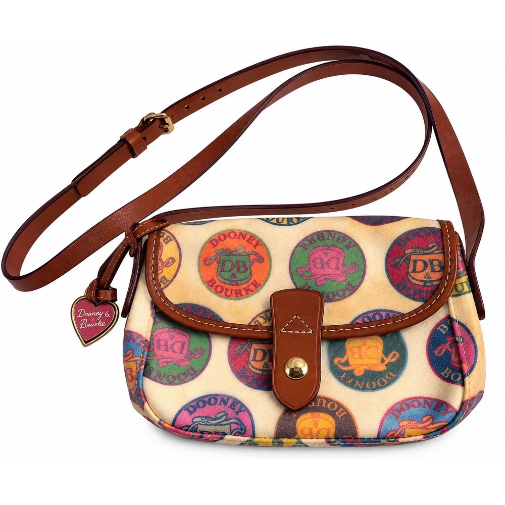 Vintage Y2K Dooney & Bourke Multicolor Crossbody Bag Heart Charm
